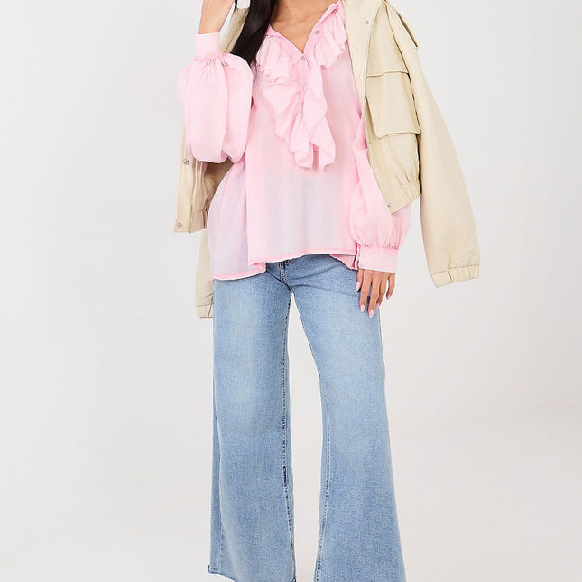 Boho Cotton Blouse With Delicate Ruffle And Round Neckline - Très Elite