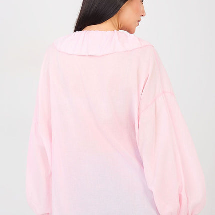 Boho Cotton Blouse With Delicate Ruffle And Round Neckline - Très Elite