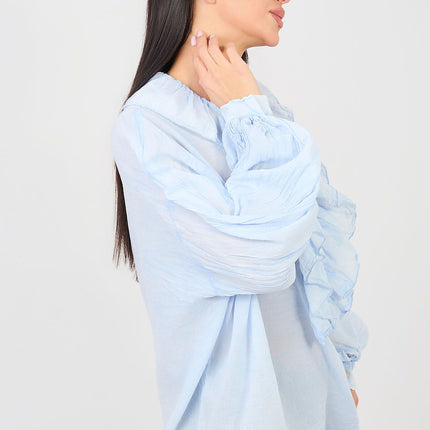 Boho Cotton Blouse With Delicate Ruffle And Round Neckline - Très Elite