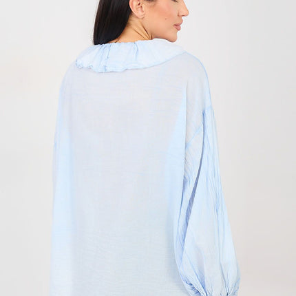 Boho Cotton Blouse With Delicate Ruffle And Round Neckline - Très Elite