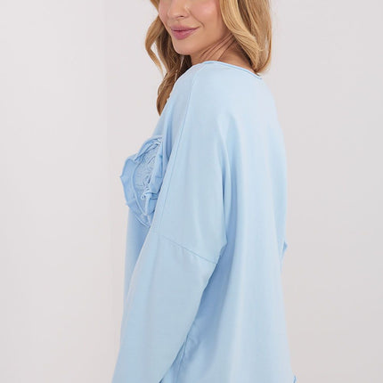 Casual Cotton Blouse With Elastane And Long Sleeve V Neck Applique Model 223320 - Très Elite