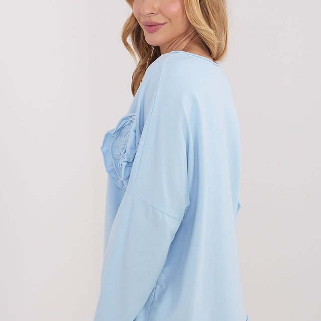 Casual Cotton Blouse With Elastane And Long Sleeve V Neck Applique Model 223320 - Très Elite
