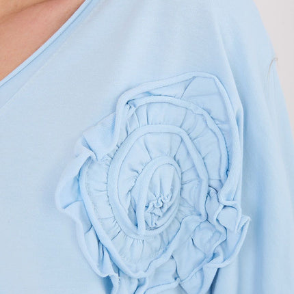 Casual Cotton Blouse With Elastane And Long Sleeve V Neck Applique Model 223320 - Très Elite