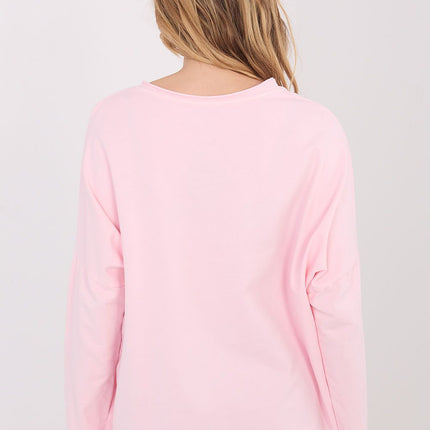 Casual Cotton Blouse With Elastane And Long Sleeve V Neck Applique Model 223320 - Très Elite