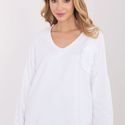 Casual Cotton Blouse With Elastane And Long Sleeve V Neck Applique Model 223320 - Très Elite