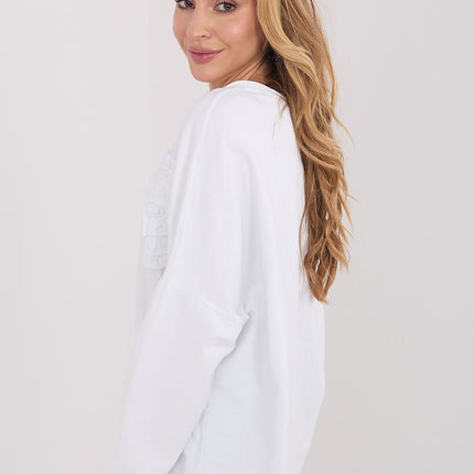 Casual Cotton Blouse With Elastane And Long Sleeve V Neck Applique Model 223320 - Très Elite