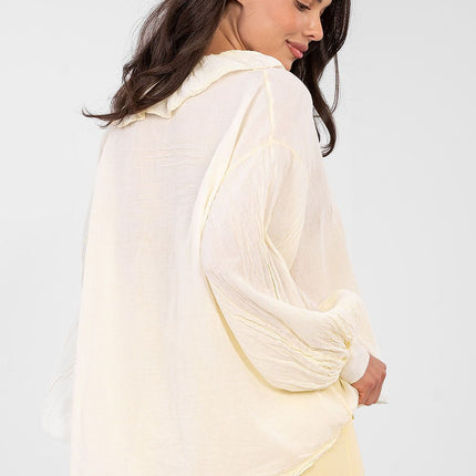 Boho Cotton Blouse With Delicate Ruffle And Round Neckline - Très Elite