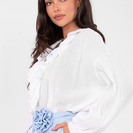 Boho Cotton Blouse With Delicate Ruffle And Round Neckline - Très Elite