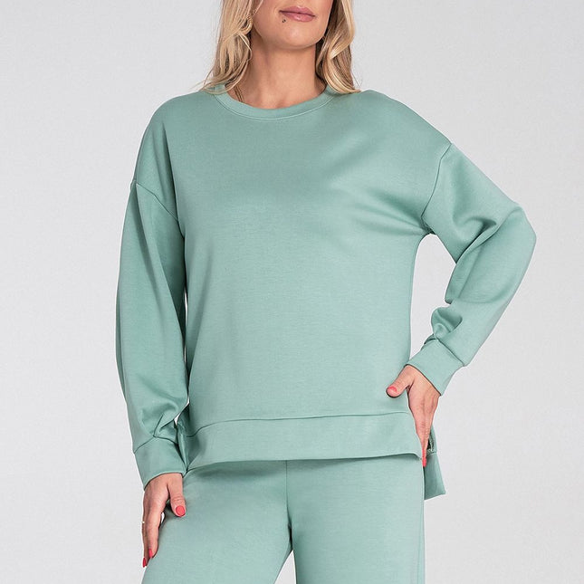 Womens Soft Fabric High Low Sweatshirt With Side Cutouts And Longer Back Hem - Très Elite