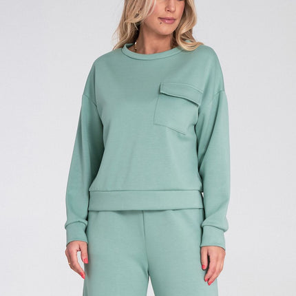 Womens Sweatshirt With Pocket Flap And Soft Fabric Round Neck Elastic Cuffs - Très Elite