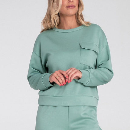 Womens Sweatshirt With Pocket Flap And Soft Fabric Round Neck Elastic Cuffs - Très Elite