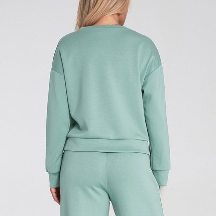 Womens Sweatshirt With Pocket Flap And Soft Fabric Round Neck Elastic Cuffs - Très Elite