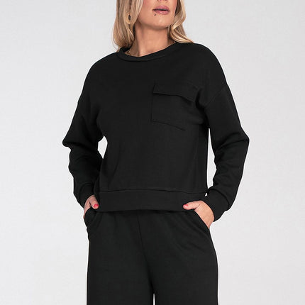 Womens Sweatshirt With Pocket Flap And Soft Fabric Round Neck Elastic Cuffs - Très Elite