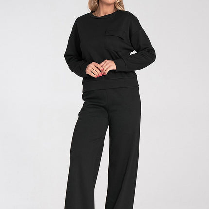 Womens Sweatshirt With Pocket Flap And Soft Fabric Round Neck Elastic Cuffs - Très Elite
