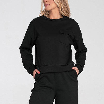 Womens Sweatshirt With Pocket Flap And Soft Fabric Round Neck Elastic Cuffs - Très Elite