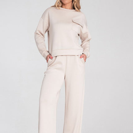 Womens Sweatshirt With Pocket Flap And Soft Fabric Round Neck Elastic Cuffs - Très Elite
