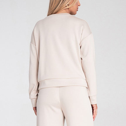 Womens Sweatshirt With Pocket Flap And Soft Fabric Round Neck Elastic Cuffs - Très Elite