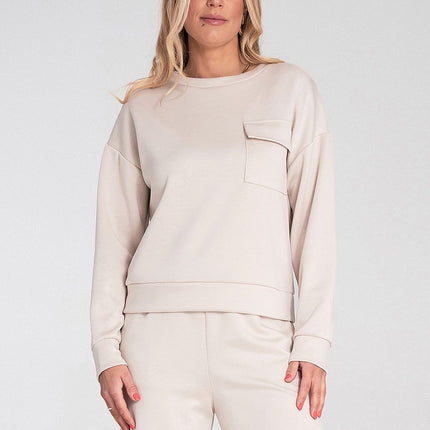Womens Sweatshirt With Pocket Flap And Soft Fabric Round Neck Elastic Cuffs - Très Elite