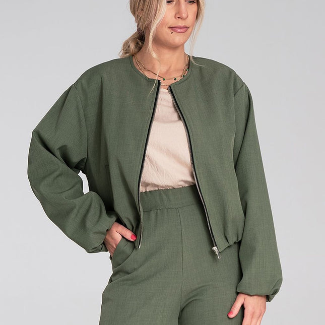 Women Zip Front Short Jacket With Elastic Hem Casual Everyday Style - Très Elite