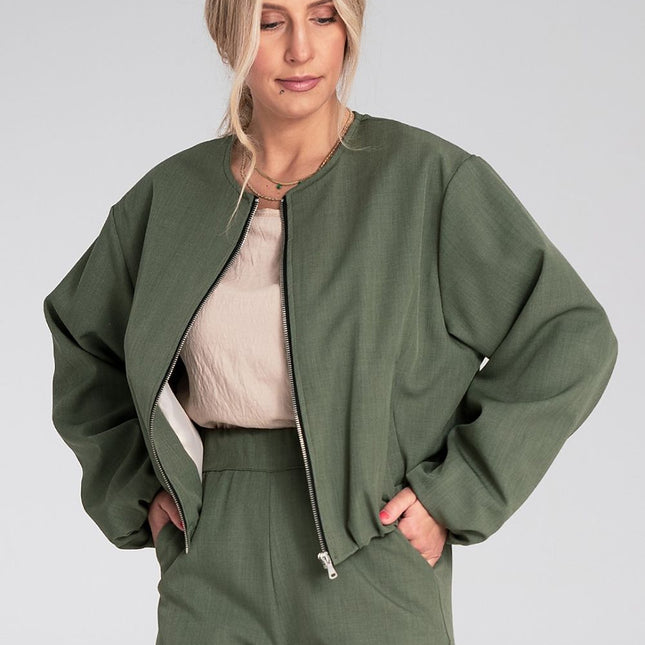 Women Zip Front Short Jacket With Elastic Hem Casual Everyday Style - Très Elite