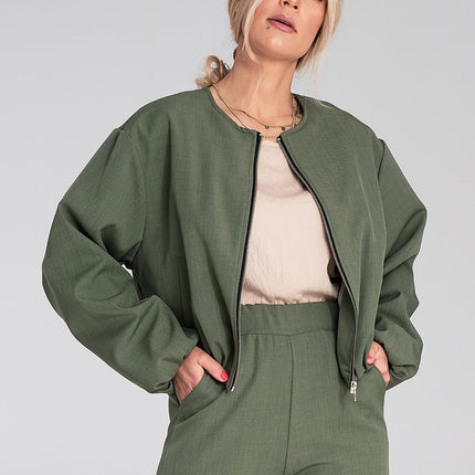 Women Zip Front Short Jacket With Elastic Hem Casual Everyday Style - Très Elite