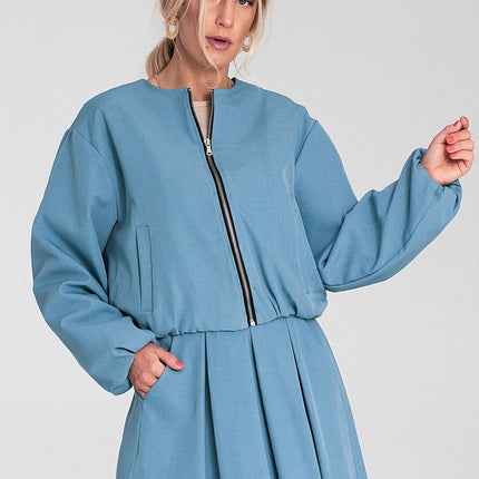 Women Zip Front Short Jacket With Elastic Hem Casual Everyday Style - Très Elite