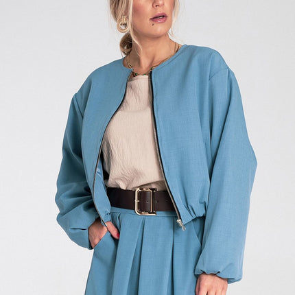 Women Zip Front Short Jacket With Elastic Hem Casual Everyday Style - Très Elite