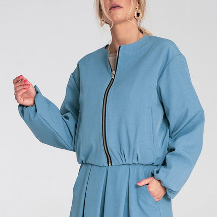 Women Zip Front Short Jacket With Elastic Hem Casual Everyday Style - Très Elite