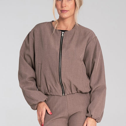 Women Zip Front Short Jacket With Elastic Hem Casual Everyday Style - Très Elite