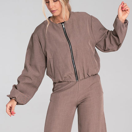 Women Zip Front Short Jacket With Elastic Hem Casual Everyday Style - Très Elite