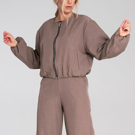 Women Zip Front Short Jacket With Elastic Hem Casual Everyday Style - Très Elite