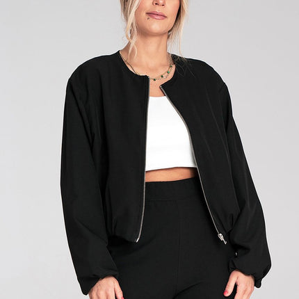 Women Zip Front Short Jacket With Elastic Hem Casual Everyday Style - Très Elite