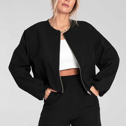 Women Zip Front Short Jacket With Elastic Hem Casual Everyday Style - Très Elite