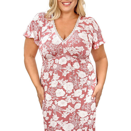 Womens Nightshirt With Lace V Neck Delicate Print And Elastic Under Bust - Très Elite