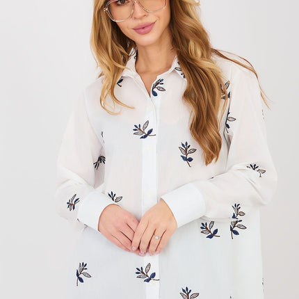 Womens Buttoned Up Cotton Long Sleeve Shirt With Subtle Embroidery - Très Elite