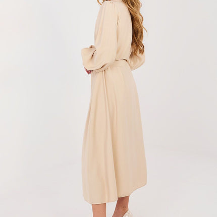 Midi Shirt Dress With Pockets Belted Waist Cotton Elastane Viscose Blend - Très Elite