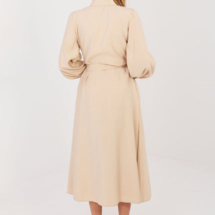 Midi Shirt Dress With Pockets Belted Waist Cotton Elastane Viscose Blend - Très Elite