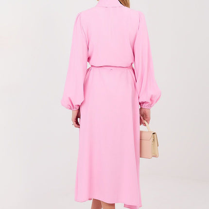 Midi Shirt Dress With Pockets Belted Waist Cotton Elastane Viscose Blend - Très Elite