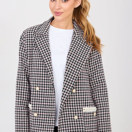 Tweed Cotton Jacket With Pearl Accent All Season Double Breasted Classic Cut - Très Elite