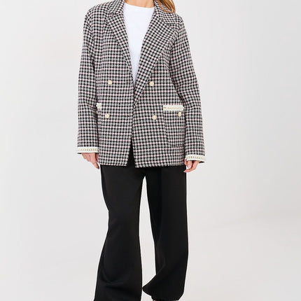 Tweed Cotton Jacket With Pearl Accent All Season Double Breasted Classic Cut - Très Elite
