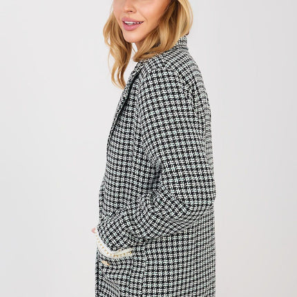 Tweed Cotton Jacket With Pearl Accent All Season Double Breasted Classic Cut - Très Elite