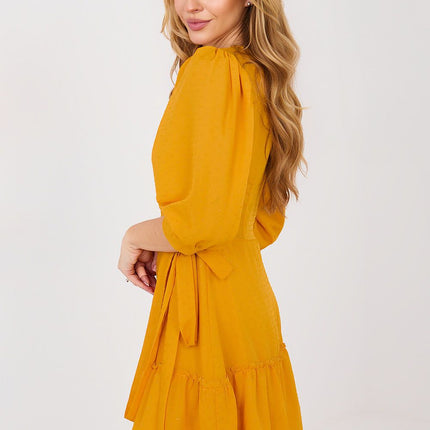 Envelope Cocktail Dress With Cotton Elastane Knee Length Puff Sleeves Wrap Tie - Très Elite