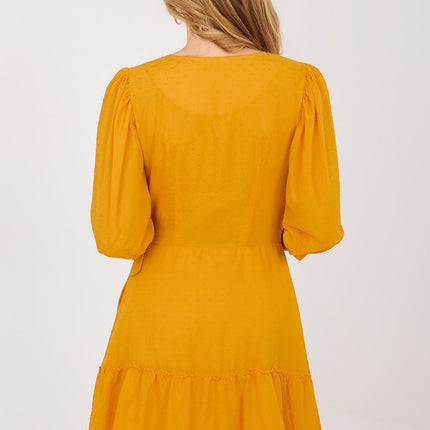 Envelope Cocktail Dress With Cotton Elastane Knee Length Puff Sleeves Wrap Tie - Très Elite
