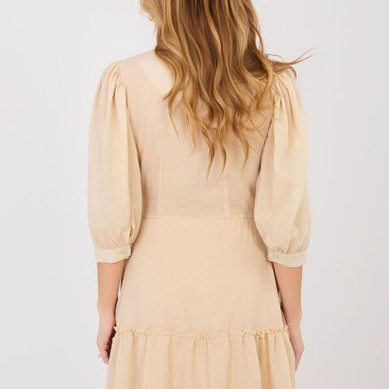 Envelope Cocktail Dress With Cotton Elastane Knee Length Puff Sleeves Wrap Tie - Très Elite