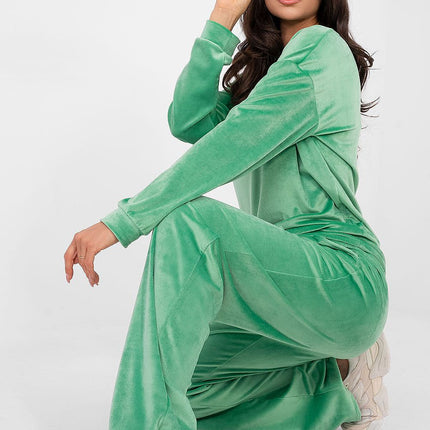 Womens Velour Hoodie And Trousers Set High Waist Cotton Polyester - Très Elite