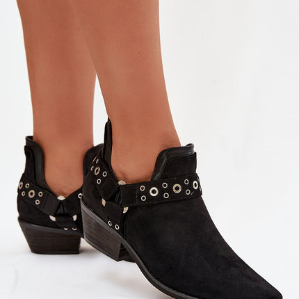 Eco Suede Women's Ankle Boots Slip On With Low Heel And Decorative Straps - Très Elite