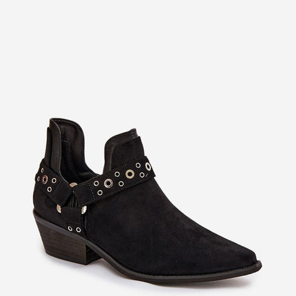 Eco Suede Women's Ankle Boots Slip On With Low Heel And Decorative Straps - Très Elite
