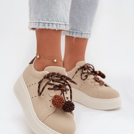 Womens Eco Suede Platform Sneakers With Pom Pom Lacing - Très Elite