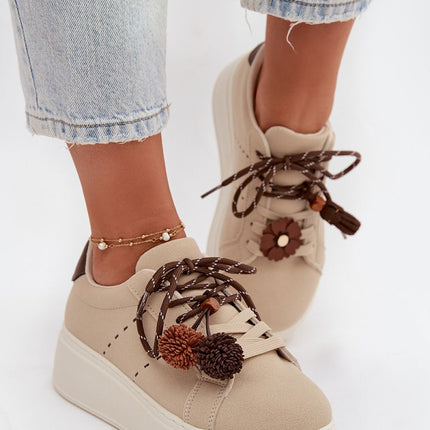 Womens Eco Suede Platform Sneakers With Pom Pom Lacing - Très Elite