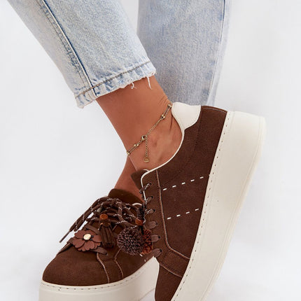 Womens Eco Suede Platform Sneakers With Pom Pom Lacing - Très Elite